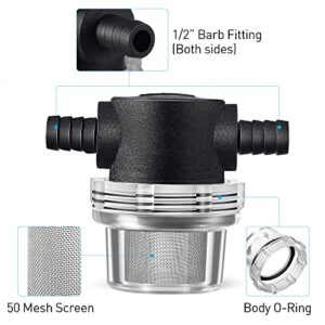 Water Pump Strainer, 3/8 Inch Hose Barb In-Line Strainer Twist-On Sprayer Filter for Water Pump 12V DC 80 PSI RV Camper Marine Boat Lawn