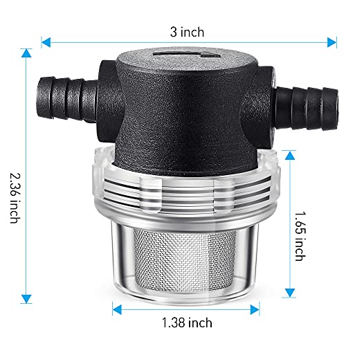 Water Pump Strainer, 3/8 Inch Hose Barb In-Line Strainer Twist-On Sprayer Filter for Water Pump 12V DC 80 PSI RV Camper Marine Boat Lawn