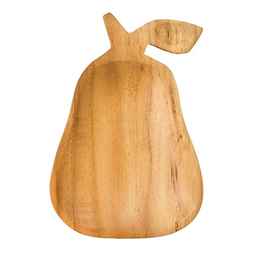 Cute Fruity Pear Carved Teak Wood Snack Plate | Wooden Fruit Platter Tray Home Décor | Kitchen Living Room Modern Home Decoration