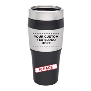 personalized 16 oz. insulated plastic travel mugs - 10 pack - custom text, logo - stainless steel