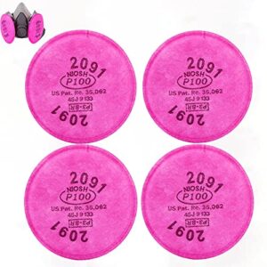 4 pcs (2 pack) 2091 p100 particulate filter compatible with 2091，installed on p100 filter retainer replacement for 6000 6200 6800 7000 ff-4（ 4.3 inch）