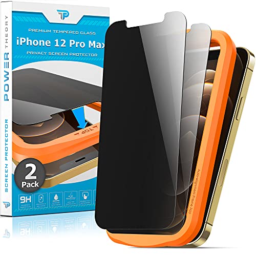 Power Theory Designed for iPhone 12 Pro Max Privacy Screen Protector Tempered Glass Anti Spy protection [9H Hardness], Easy Install Kit, 99% HD Bubble Free Case Friendly, Anti-Scratch, 2 Pack