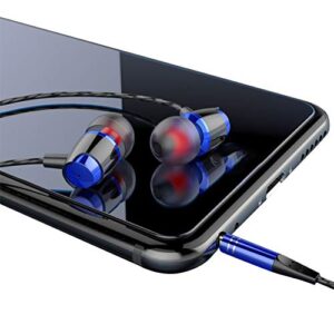 heave universal in earphone,3.5mm stereo headphones deep bass in-ear ear buds built-in microphone for computer gaming workout blue
