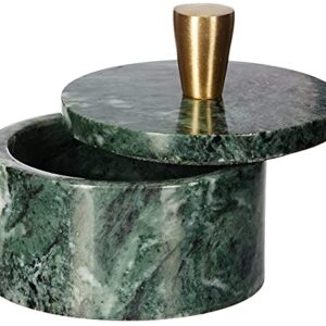 Queenza Green Marble Salt Cellar with Lid and Brass Knob, 3 Inch Salt Box