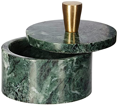 Queenza Green Marble Salt Cellar with Lid and Brass Knob, 3 Inch Salt Box