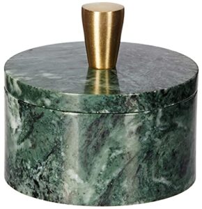 queenza green marble salt cellar with lid and brass knob, 3 inch salt box