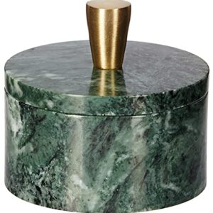 Queenza Green Marble Salt Cellar with Lid and Brass Knob, 3 Inch Salt Box