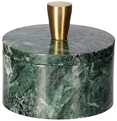 Queenza Green Marble Salt Cellar with Lid and Brass Knob, 3 Inch Salt Box