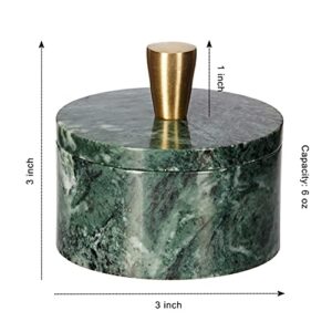 Queenza Green Marble Salt Cellar with Lid and Brass Knob, 3 Inch Salt Box