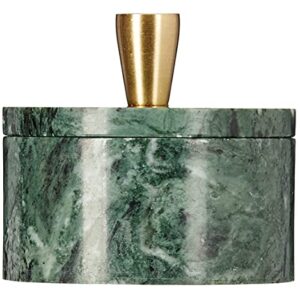 Queenza Green Marble Salt Cellar with Lid and Brass Knob, 3 Inch Salt Box