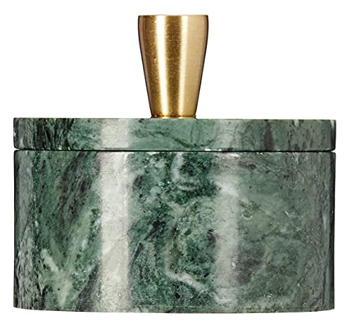 Queenza Green Marble Salt Cellar with Lid and Brass Knob, 3 Inch Salt Box