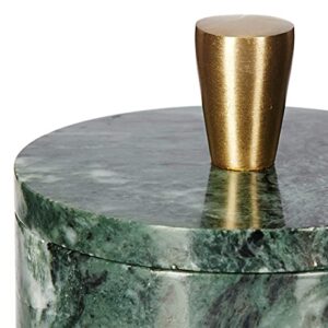 Queenza Green Marble Salt Cellar with Lid and Brass Knob, 3 Inch Salt Box