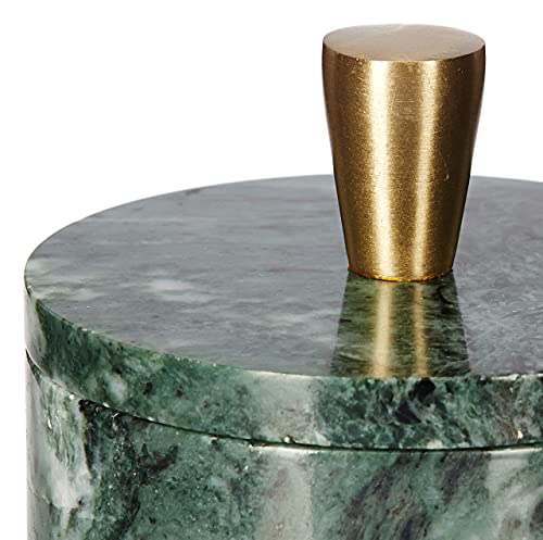 Queenza Green Marble Salt Cellar with Lid and Brass Knob, 3 Inch Salt Box