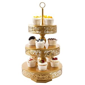 weharnar Gold Cupcake Stand - Tiered Dessert Table Display Set 3 Tier Metal Gold Serving Tray Round Cake Stand Holder for Wedding Tea Party Baby Shower Birthday Christmas Decor