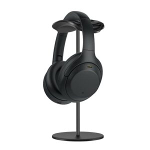 yutao headphone stand aluminum, headset holder with soft leather tray & solid base for desk, compatible with airpods max, beats, bose, b&o, sony, sennheiser, etc (black)