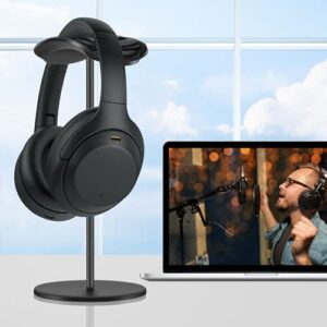YUTAO Headphone Stand Aluminum, Headset Holder with Soft Leather Tray & Solid Base for Desk, Compatible with AirPods Max, Beats, Bose, B&O, Sony, Sennheiser, etc (Black)