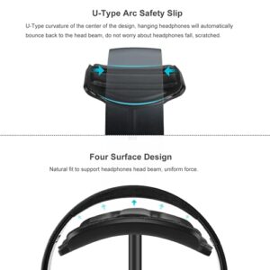 YUTAO Headphone Stand Aluminum, Headset Holder with Soft Leather Tray & Solid Base for Desk, Compatible with AirPods Max, Beats, Bose, B&O, Sony, Sennheiser, etc (Black)