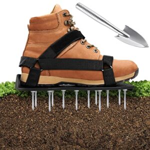 ohuhu lawn aerator shoes with stainless steel shovel, free-installation aerating shoe with hook&loop straps, heavy duty one-size-fits-all spiked aerating sandals for garden grass lawn