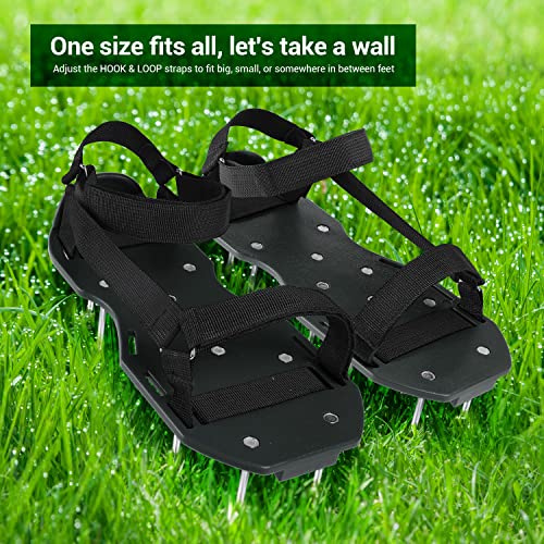 Ohuhu Lawn Aerator Shoes with Stainless Steel Shovel, Free-Installation Aerating Shoe with Hook&Loop Straps, Heavy Duty One-Size-Fits-All Spiked Aerating Sandals for Garden Grass Lawn