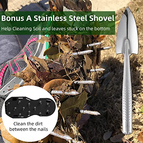 Ohuhu Lawn Aerator Shoes with Stainless Steel Shovel, Free-Installation Aerating Shoe with Hook&Loop Straps, Heavy Duty One-Size-Fits-All Spiked Aerating Sandals for Garden Grass Lawn