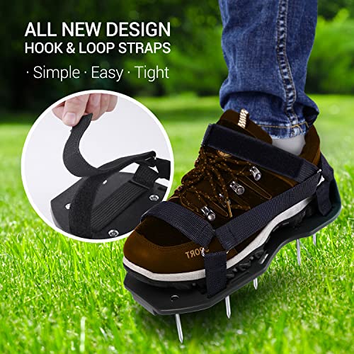 Ohuhu Lawn Aerator Shoes with Stainless Steel Shovel, Free-Installation Aerating Shoe with Hook&Loop Straps, Heavy Duty One-Size-Fits-All Spiked Aerating Sandals for Garden Grass Lawn