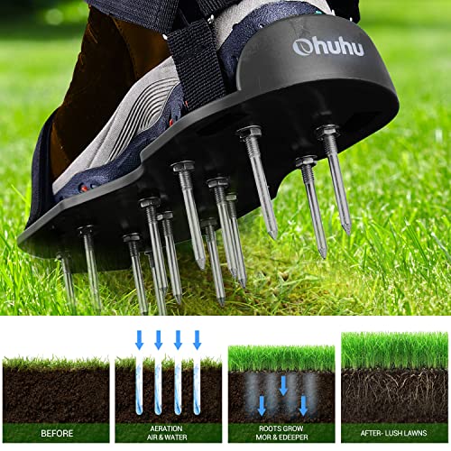 Ohuhu Lawn Aerator Shoes with Stainless Steel Shovel, Free-Installation Aerating Shoe with Hook&Loop Straps, Heavy Duty One-Size-Fits-All Spiked Aerating Sandals for Garden Grass Lawn