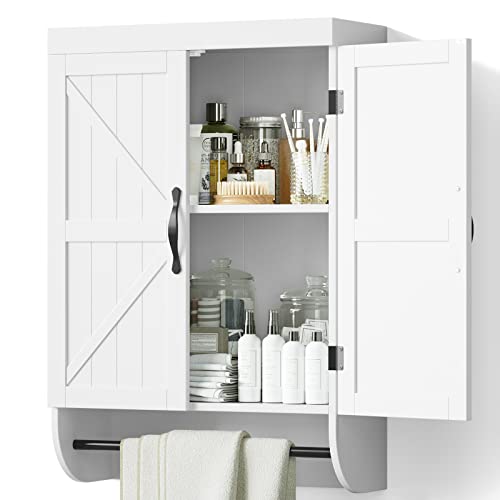 SRIWATANA Bathroom Storage Wall Cabinet Over The Toilet with Adjustable Shelf, Space Saver 2-Door Medicine Cabinet with Tower Bar, White