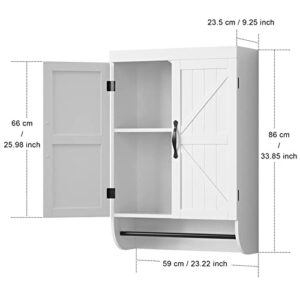 SRIWATANA Bathroom Storage Wall Cabinet Over The Toilet with Adjustable Shelf, Space Saver 2-Door Medicine Cabinet with Tower Bar, White