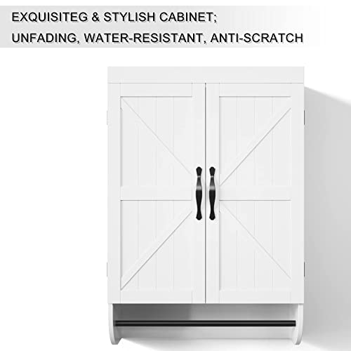 SRIWATANA Bathroom Storage Wall Cabinet Over The Toilet with Adjustable Shelf, Space Saver 2-Door Medicine Cabinet with Tower Bar, White