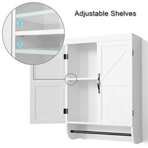 SRIWATANA Bathroom Storage Wall Cabinet Over The Toilet with Adjustable Shelf, Space Saver 2-Door Medicine Cabinet with Tower Bar, White