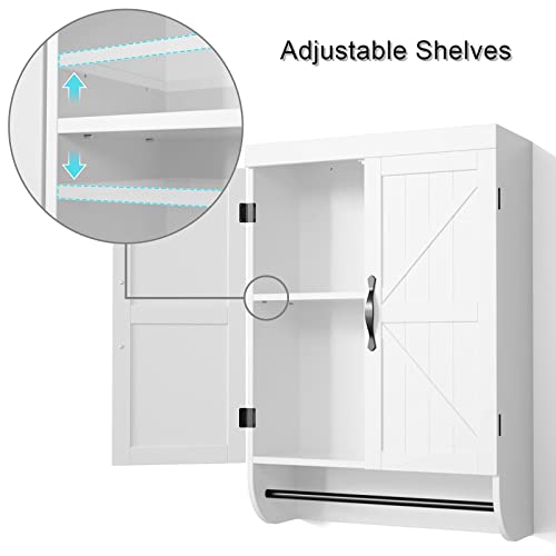 SRIWATANA Bathroom Storage Wall Cabinet Over The Toilet with Adjustable Shelf, Space Saver 2-Door Medicine Cabinet with Tower Bar, White