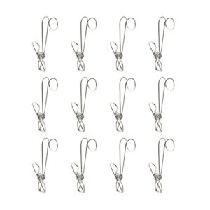 bdiliusa 12 pieces heavy duty stainless steel long tail wire clothes pins with hook, cord clothes pins hanging peg clips utility clips for laundry outdoor clothesline kitchen camping
