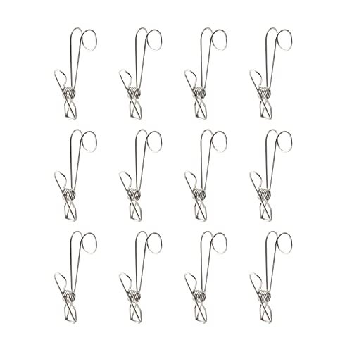 BdiliUSA 12 Pieces Heavy Duty Stainless Steel Long Tail Wire Clothes Pins with Hook, Cord Clothes Pins Hanging Peg Clips Utility Clips for Laundry Outdoor Clothesline Kitchen Camping
