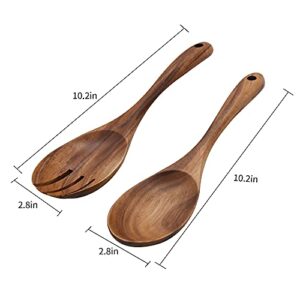 Salad Servers, Salad Tongs, 10.2in Salad Spoon and Fork Set, Durable Wood Salad Mixing Dinner Fork and Spoon Long Handle Salad Server Set