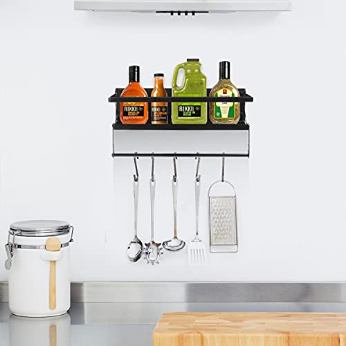 evron Black Shower Caddy Hanging Shelf Towel Bar Rack with Hooks for Hanging Sponge,Wall Mount&No Drilling Adhesive Shower Storage,Shampoo Bathroom Shower Organizer Metal