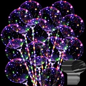 15 pieces led colorful light bobo balloon include 20 inch transparent bobo balloon with 10 feet led multicolor string light, flashing led string for wedding birthday party valentine's day decoration