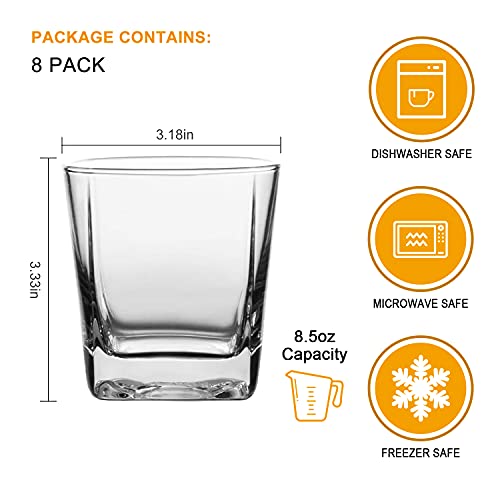 Drinking Glasses Set of 8, Glassware Set Includes 8 Rocks Glasses Heavy Base Glass Cups for Water, Juice, Beer, Wine, and Cocktails