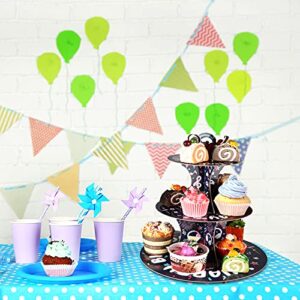 3 Tier Cardboard Cupcake Stand Dessert Tower Round Paper Cake Holder Stand for Birthday Video Game Music Themed Party Decorations Supplies, Purple