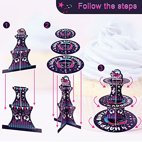 3 Tier Cardboard Cupcake Stand Dessert Tower Round Paper Cake Holder Stand for Birthday Video Game Music Themed Party Decorations Supplies, Purple