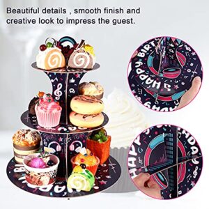 3 Tier Cardboard Cupcake Stand Dessert Tower Round Paper Cake Holder Stand for Birthday Video Game Music Themed Party Decorations Supplies, Purple