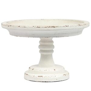 rustic white wood pedestal tray stand for table decoration,round distressed finished cake stand dessert table display,farmhouse cake stand candle holder perfect for weddings,birthdays