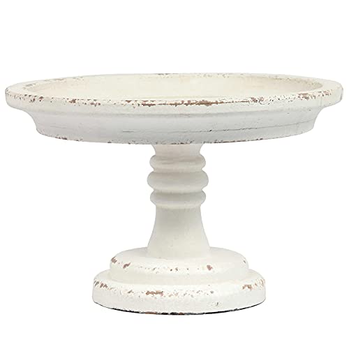 Rustic White Wood Pedestal Tray Stand for Table Decoration,Round Distressed Finished Cake Stand Dessert Table Display,Farmhouse Cake Stand Candle Holder Perfect for Weddings,Birthdays