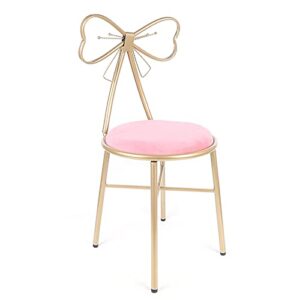 gdrasuya10 82cm soft pink velvet cushion butterfly bow tie chairs metal frame lounge dresser seats with butterfly backrest for kitchen dining coffee restaurant bedroom home gold (a-dark pink)