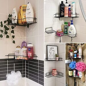 ADORAMOUR Corner Shower Caddy Set -2 Pack Bathroom Organizer with Soap Dish, Adhesive Storage Rack for Toiletries, Shower Shelf Drill-Free or Drilling Install Options Shampoo Holder, Black