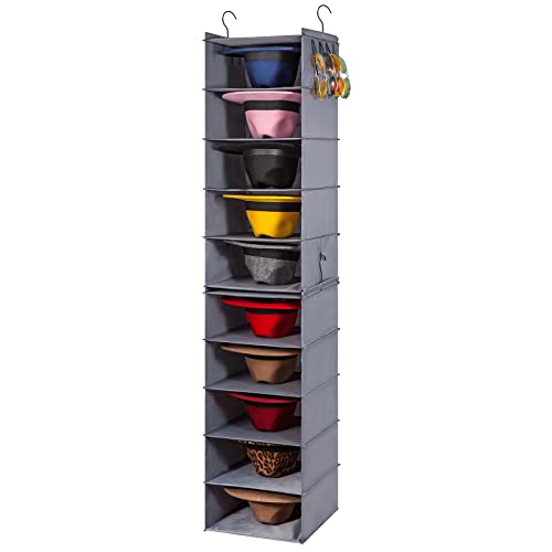 Fedora Hat Rack for Closet, 10-Shelf Hat Organizer for Sun Hat Panama Hat, 2 Separate 5-Shelf Hanging Closet Hat Organizer, Hat Storage Hat Hanger Hat Holder Oxford Cloth Fedora Hanging Hat Rack