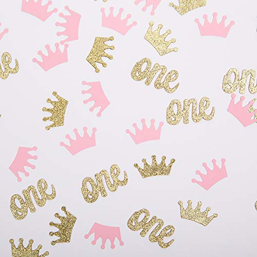 Glitter Crown Confetti Pink and Gold One Table Scatter for Princess Girl First Birthday,Baby Shower Party Decorations