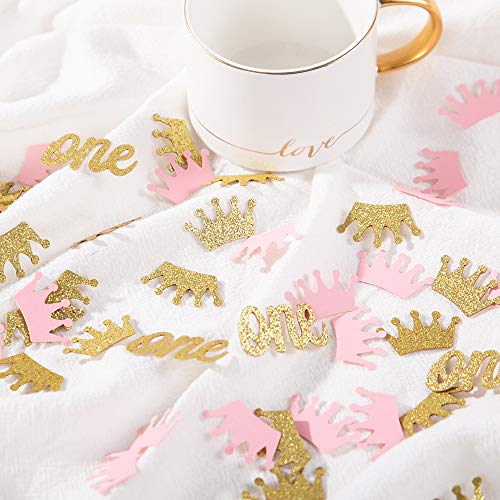 Glitter Crown Confetti Pink and Gold One Table Scatter for Princess Girl First Birthday,Baby Shower Party Decorations