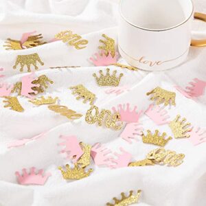 Glitter Crown Confetti Pink and Gold One Table Scatter for Princess Girl First Birthday,Baby Shower Party Decorations