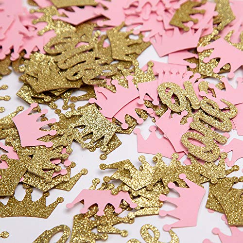 Glitter Crown Confetti Pink and Gold One Table Scatter for Princess Girl First Birthday,Baby Shower Party Decorations
