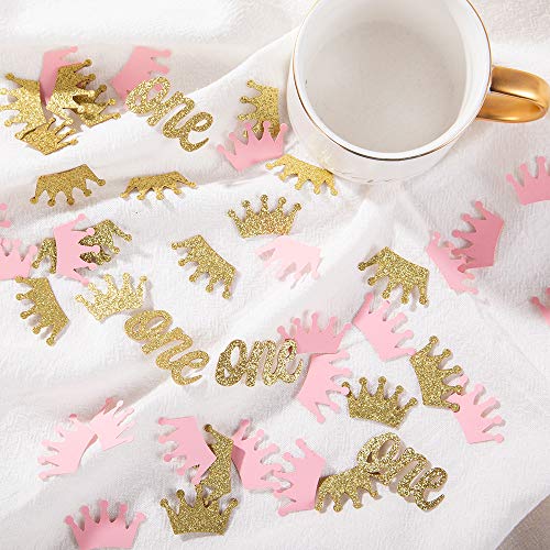 Glitter Crown Confetti Pink and Gold One Table Scatter for Princess Girl First Birthday,Baby Shower Party Decorations